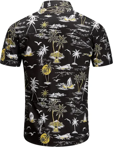 Miniatura 3 de EUOW - Camisa hawaiana estampada de manga corta para hombre, con botones, de verano, para playa
