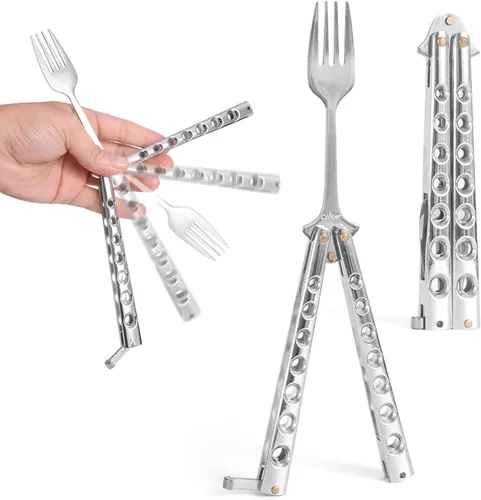 Cuchillo táctico de mariposa estilo tenedor plegable de acero inoxidable herramienta de barbacoa camping, senderismo, cocina, parrilla, utensilios