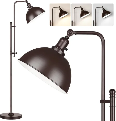 Miniatura 11 de PARTPHONER Lámpara de pie industrial ajustable, lámpara de lectura rústica de granja en acabado negro envejecido, lámpara de pie moderna