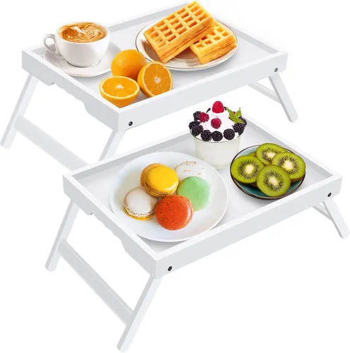 Miniatura 17 de Artmeer Bandeja de cama con patas plegables, desayuno de bambú en la cama para mesa de TV, bandeja de computadora portátil, comer, bandeja