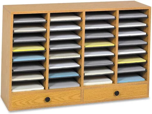 Miniatura 10 de Safco - Organizador de literatura, 12 compartimentos, buzón para oficina y aula con estantes ajustables, organizador de papel y correo de madera