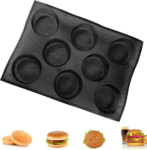 Miniatura 10 de Dioycli Molde de pan de silicona para hornear pan grande de baguette sartén perforada para bollos de perritos calientes, 4 panes, alfombrilla