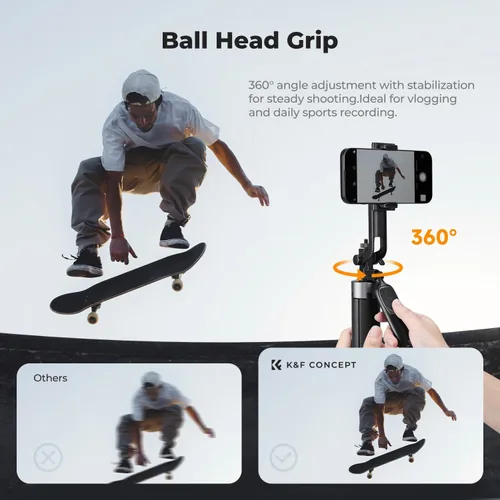 Miniatura 3 de K&F CONCEPT - Trípode para teléfono de 69 pulgadas, con apertura automática para selfie con 4 patas y mango estabilizador, soporte de trípode