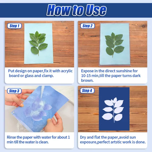 Miniatura 4 de Kit de 10 piezas de papel de impresión solar, papel cianotipo, papel cianotipo A5 con 1 hoja de panel acrílico, alta sensibilidad al sol/solar