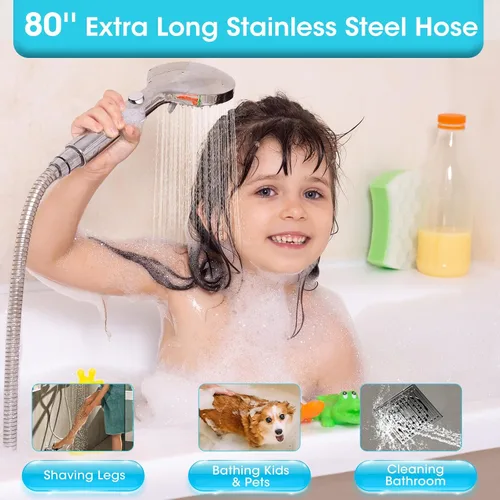 Miniatura 4 de FASDUNT Cabezal de ducha con mano, cabezal de ducha filtrado con manguera extra larga de 80 pulgadas, filtro de 20 etapas para suavizar el agua dura