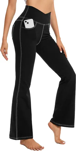 Miniatura 2 de G4Free Pantalones de yoga con bolsillos para mujer, leggings acampanados de 29, 31, 33 pulgadas, cintura cruzada, capri