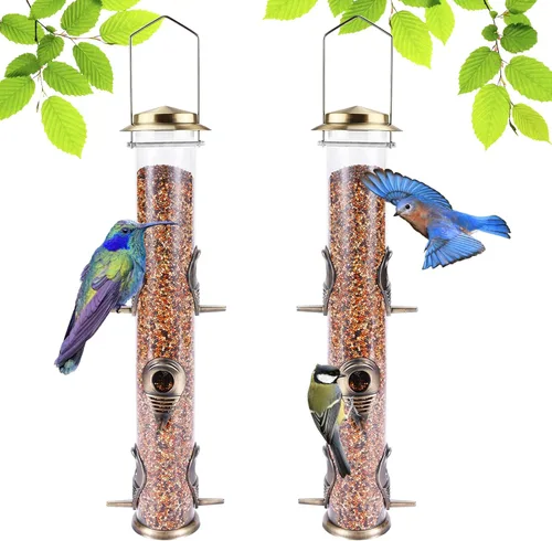 Miniatura 10 de Alimentador de metal para pájaros silvestres, alimentador de semillas de pájaros silvestres, alimentador de aluminio de seis puertos, tubo sólido