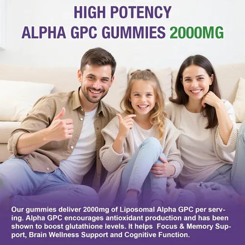 Miniatura 7 de Liposomal Alpha GPC 2000mg y Gomitas de Citicolina Complejo Fosfatidilserina, Ginkgo Biloba, L-Tirosina, Huperzina A y B Vitaminas, Mezcla 20 en 1