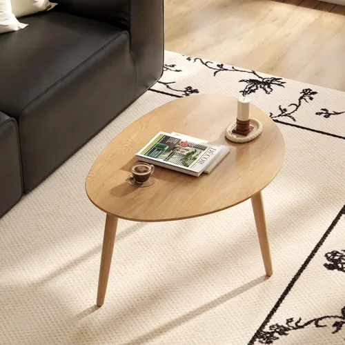 Miniatura 8 de Mesa de café ovalada pequeña, mesa auxiliar moderna de mediados de siglo de 25.6 pulgadas para sala de estar, mesa central 100% madera de roble
