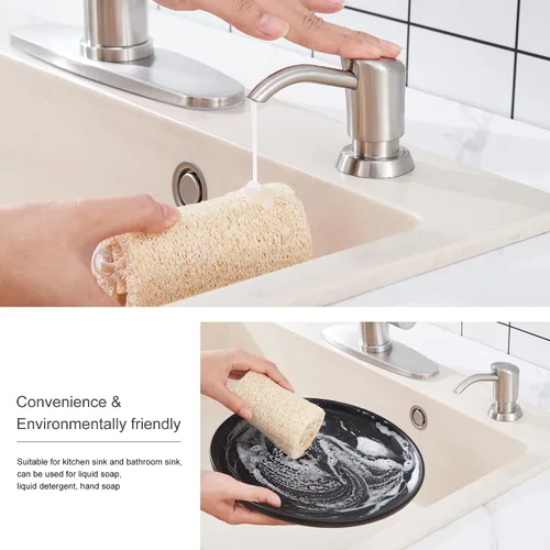 Miniatura 7 de GAGALIFE Dispensador de jabón empotrado en mostrador (níquel cepillado) para fregadero de cocina y kit de tubo de extensión, actualización