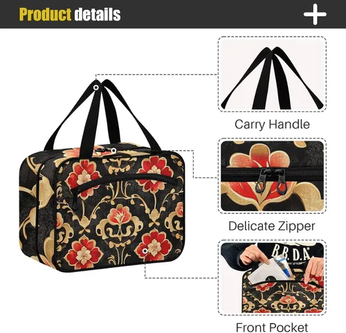 Miniatura 5 de Estilo chino elegante flores rojo colgando artículos de tocador con gancho, elementos esenciales de diseño para damas bolso viajero para mujer L