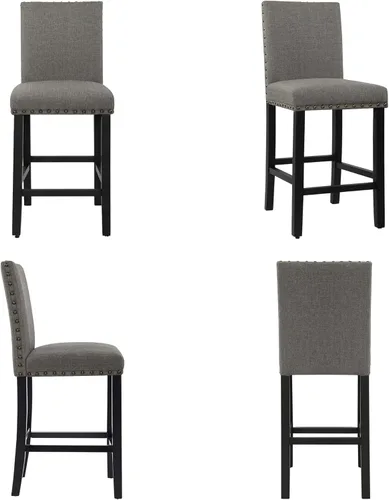Miniatura 9 de DAGONHIL Juego de 4 taburetes de bar de 24 pulgadas, taburetes de bar de altura de mostrador con respaldos, taburetes de bar con cabeza de clavo