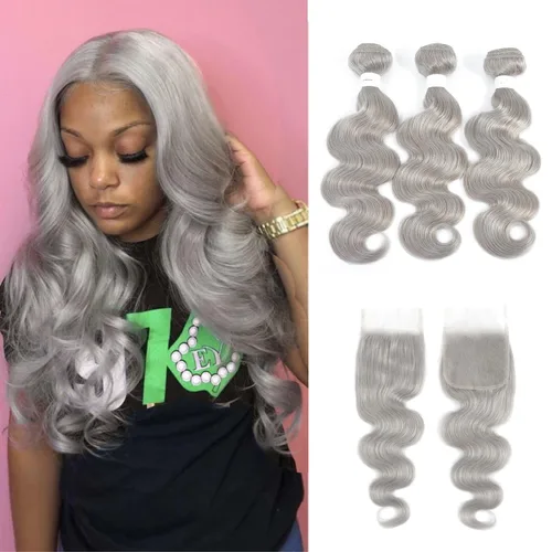 Miniatura 3 de Paquetes de Cabello Humano Ondulado Gris (10 pulgadas?1PC) 9A Paquetes de Tejido de Cabello Humano Brasileño Remy 100% Extensiones de Trama