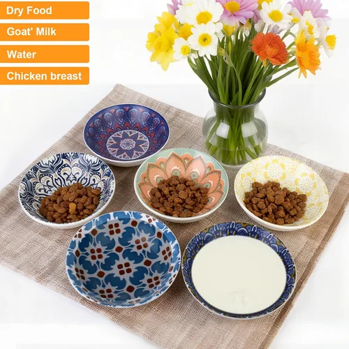 Miniatura 6 de Cuencos de cerámica para gatos, paquete de 6 cuencos coloridos para gatos, platos antideslizantes para gatos, cuencos anchos para mascotas aptos