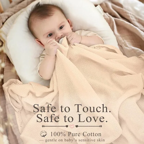 Miniatura 3 de Manta de punto para bebés para niños y niñas, 100% algodón, manta para cuna y cochecito para recién nacidos, bebés, niños pequeños, crema, 40 x 31
