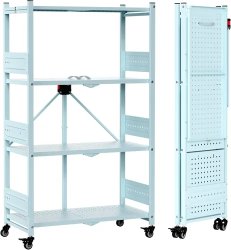 Miniatura 9 de WORKPRO Estante plegable de 4 niveles, estante de almacenamiento de metal sin montaje con ruedas, capacidad de 600 libras (con pies niveladores)