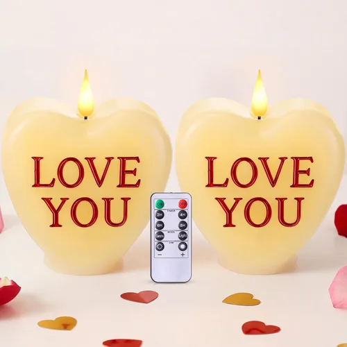 Miniatura 9 de Retisee 2 velas LED en forma de corazón sin llama para el día de San Valentín, velas románticas de colección de San Valentín, decoración romántica