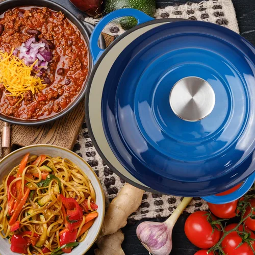 Miniatura 7 de Horno holandés de hierro fundido esmaltado de 6 cuartos de galón con tapa, asas dobles grandes, apto para horno hasta 500 °F, olla redonda clásica
