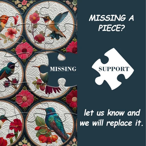 Miniatura 7 de Rompecabezas de colibrí para adultos de 1000 piezas, rompecabezas de flores de pájaros, arte de retazos, rompecabezas de edredón floral