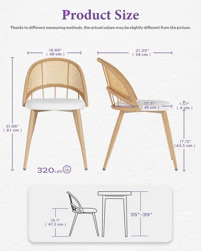 Miniatura 2 de TYBOATLE Juego de 2 sillas de comedor de ratán con cojín de piel sintética, modernas sillas de comedor con almohadillas ajustables para los pies