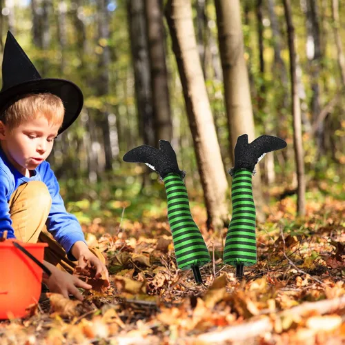 Miniatura 5 de Estacas de pata de bruja para patio, 1 par de patas de bruja malvadas de Halloween boca abajo, decoración de jardín, pata de bruja protésica