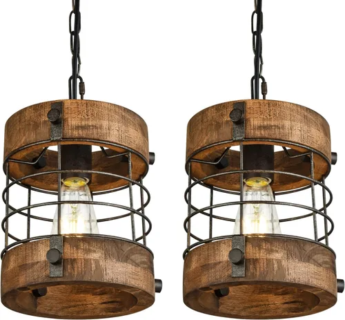 Miniatura 13 de Lámpara colgante de granja, lámpara de araña ajustable de metal y madera, iluminación colgante rústica para isla de cocina, dormitorio, comedor