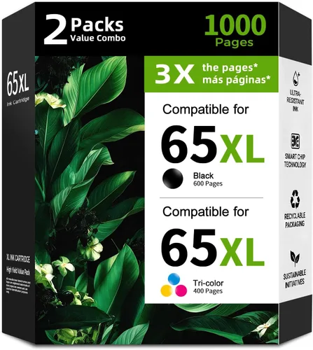 Cartuchos de tinta remanufacturados ecológicos de reemplazo para HP Ink 65 XL 65XL, paquete combo negro y color, para 5055 5052 5010 5070 5014 3755