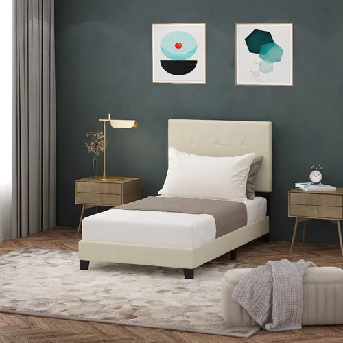 Miniatura 19 de Furinno Laval Marco de Cama Plataforma Tapizado con Botones Penachos, Individual, Glacier