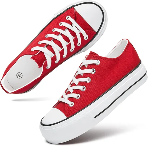 hash bubbie Zapatos de plataforma para mujer, color blanco, tenis de lona con cordones, color negro, para niñas