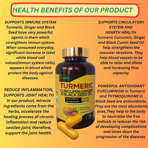 Miniatura 4 de World 1st.Aceite de cúrcuma Curcumina de jengibre y semillas negras, 240 cápsulas, 2250 mg, 95% curcuminoides, BioPerin añadido, extra fuerza