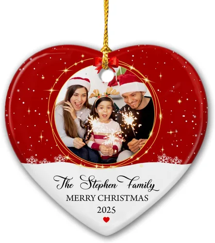 Miniatura 13 de Adorno de Navidad personalizado con foto de pareja 2025 con cualquier imagen, adorno de Navidad molesto, carga cualquier foto, adorno de cerámica