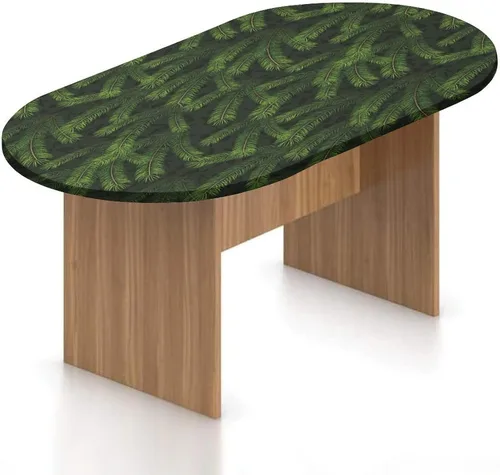 Miniatura 11 de Mantel ovalado ajustable de poliéster elástico para invierno, diseño de bosque abstracto monocromático, hojas y bosques, se adapta a mesas ovaladas