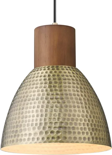 Miniatura 16 de ELYONA Lámparas Colgantes Martilladas de 10.2 pulgadas, Lámpara Colgante de Isla de Metal y Madera de Caucho, Altura Ajustable, Iluminación Colgante