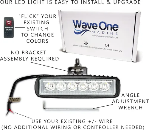 Miniatura 2 de Wave One Marine luz de LED de doble color para barco esparcidora de cubierta con haz de inundación, hardware y soporte de acero inoxidable IP68