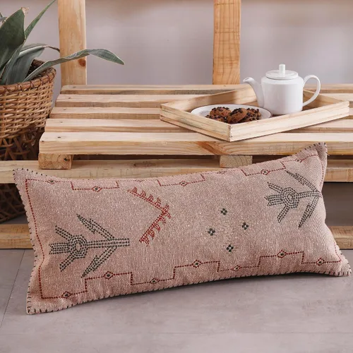 Miniatura 9 de Funda de almohada lumbar extra larga (12 x 28 pulgadas) Funda de almohada rosa de seda de cactus tejida a mano Funda de cojín bohemia