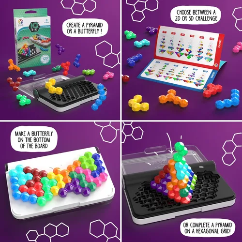 Miniatura 9 de SmartGames IQ Six Pro Juego de Viaje para Niños y Adultos, un Juego Cerebral de Desarrollo de Habilidades - Rompecabezas Mental para Edades de 8