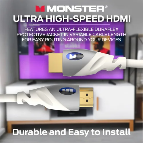 Miniatura 6 de Monster Cable HDMI 4k Ultra HD con Ethernet, resistente a la corrosión, contactos de oro rosa de 24 k y conexión V-Grip, cable HDMI para PS3