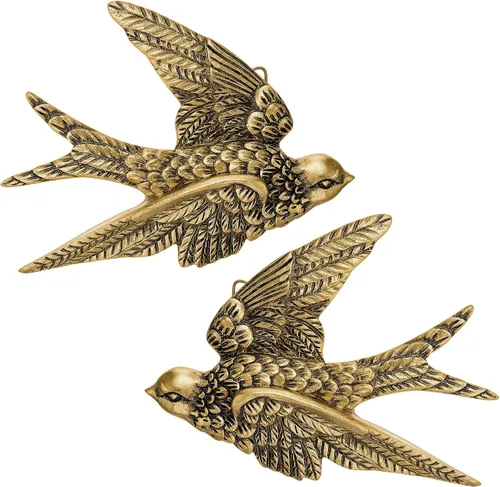 Miniatura 13 de Kathfly 2 piezas de escultura de pared vintage de resina dorada 3D, decoración de pared de latón dorado flotante para sala de estar, jardín al aire