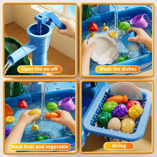 Miniatura 4 de Mesa de Agua para Niños Pequeños 1-3 - Fregadero de Juego para Niños con Bomba y Agua Corriente, Mesa de Agua para Niños de 4-8 Años