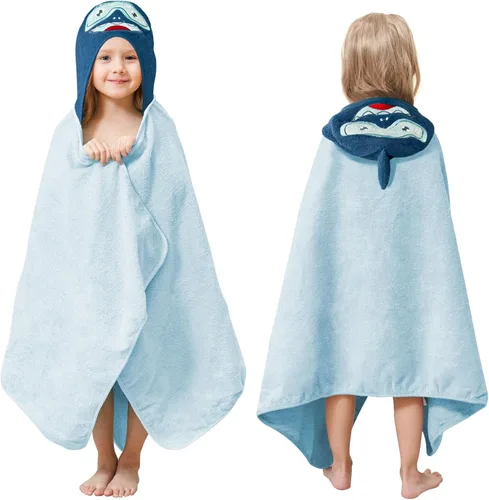 Miniatura 11 de Style Quarters - Toalla de baño con capucha 100 % algodón para niños, con bordado, grande de 50 x 24 pulgadas, toalla de playa de rizo suave