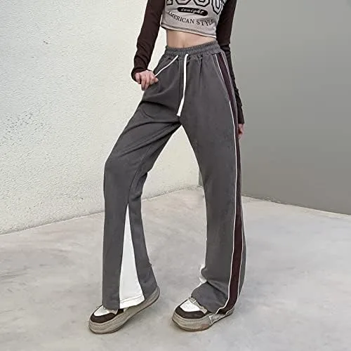 Miniatura 5 de Veryin Pantalones deportivos abiertos de gamuza sintética para mujer, pantalones de baile acampanados para hombre, pantalones casuales de pierna