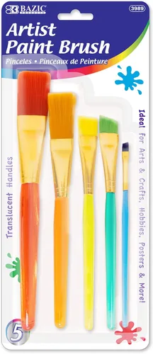 BAZIC - Juego de pinceles de cerdas de nailon, pinceles planos en ángulo para aceite acrílico, acuarela, gouache, pintura artística (5/paquete), 1