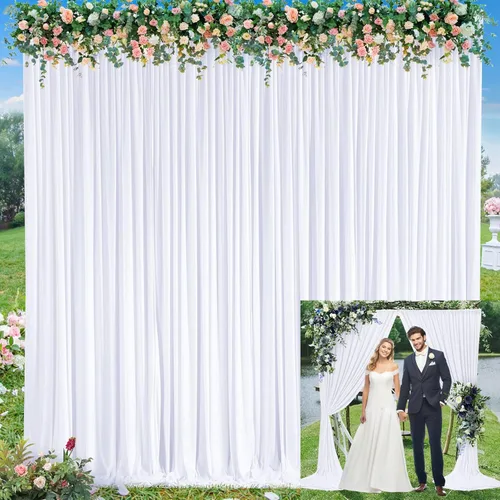 Paneles de cortinas tipo telón de fondo blanco de 10 x 12 pies para fiestas, sin arrugas, tela para decoración de bodas, baby shower, fotografía,