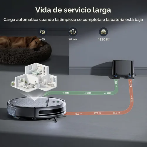 Miniatura 7 de Combo robot de aspiradora y trapeador, succión fuerte de 2300 Pa, caja de polvo 2 en 1 y tanque de agua, funciona con Alexa/Google Assistant, largo
