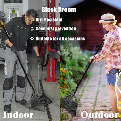 Miniatura 5 de Escoba comercial resistente, paquete de 3 escobas angulares mejoradas para barrer al aire libre e interior, escobas negras perfectas de la casa, 3 x