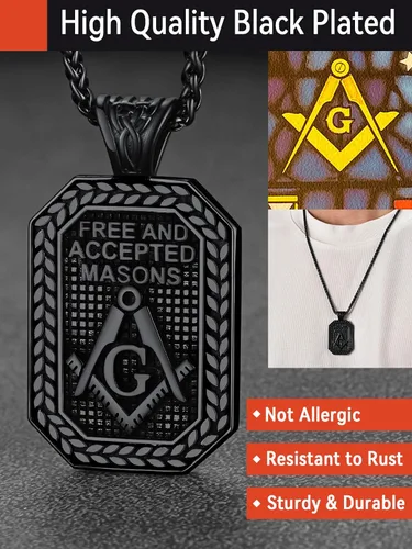 Miniatura 2 de FaithHeart Masonic Necklace for Men, Freemason Compass Symbol 18K Gold PlatedStainless Steel Free and Accepted Masons Pendant Jewelry with Gift Box