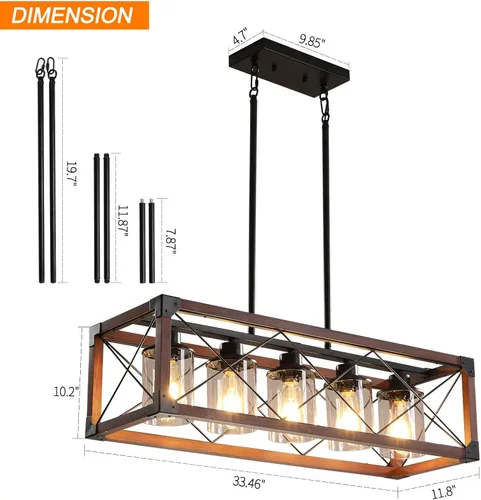 Miniatura 4 de Lámparas colgantes rústicas de casa de campo, candelabros para comedor y cocina, accesorios de luz de isla de 5 luces, candelabro de madera sobre