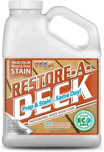 Restore-A-Deck - Tinte de color sólido para cubiertas y madera exterior (1 galón, blanco clásico)