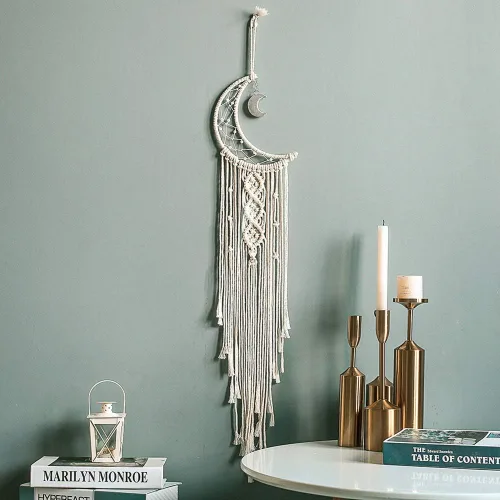 Miniatura 2 de MOONFLY Atrapasueños con diseño de luna y estrella hecho a mano, tejidos de algodón, atrapasueños de macramé boho, decoración de pared colgante