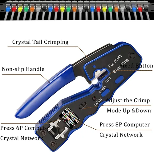Miniatura 3 de LEATBUY - Kit de herramientas de crimpado RJ45, CAT6 CAT5, conector de paso de 50 piezas, cubierta de 50 piezas, probador de cables de red, cortador